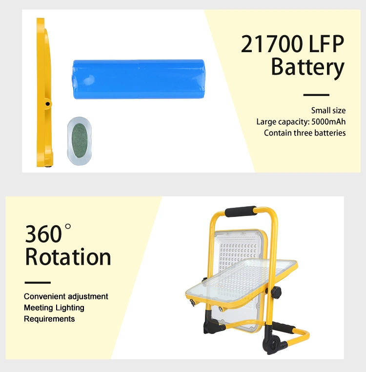 Rechargeable Temporary Construct Outdoor Floodlight Bracket Mechanic Color Match 100W Portable LED Work Light